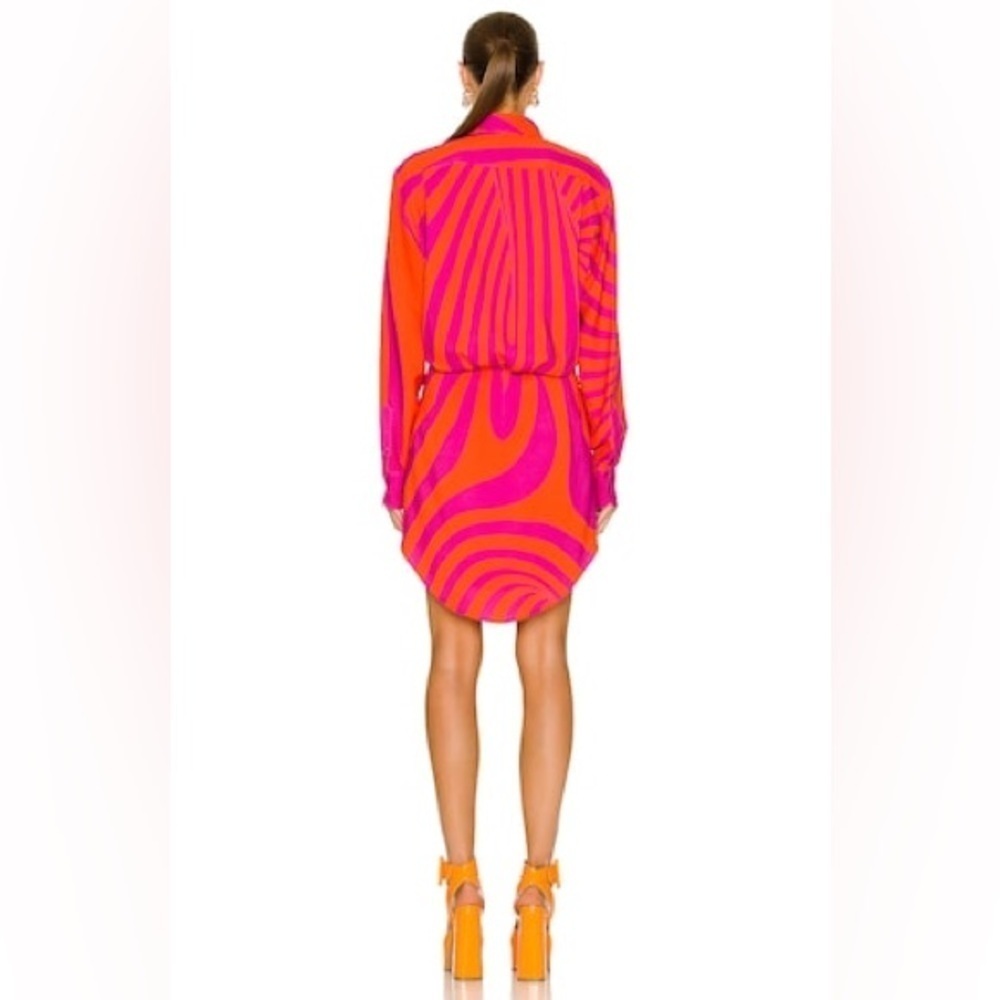 NWT BRANDON MAXWELL The Nouveau Mini Shirt Dress Fuchsia & Orange Swirl size 14 - Picture 3 of 12